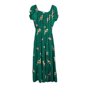 Kindred Anthropologie Tier Maxi Dress 1X Green Cottage MilkMaid Embroider Floral
